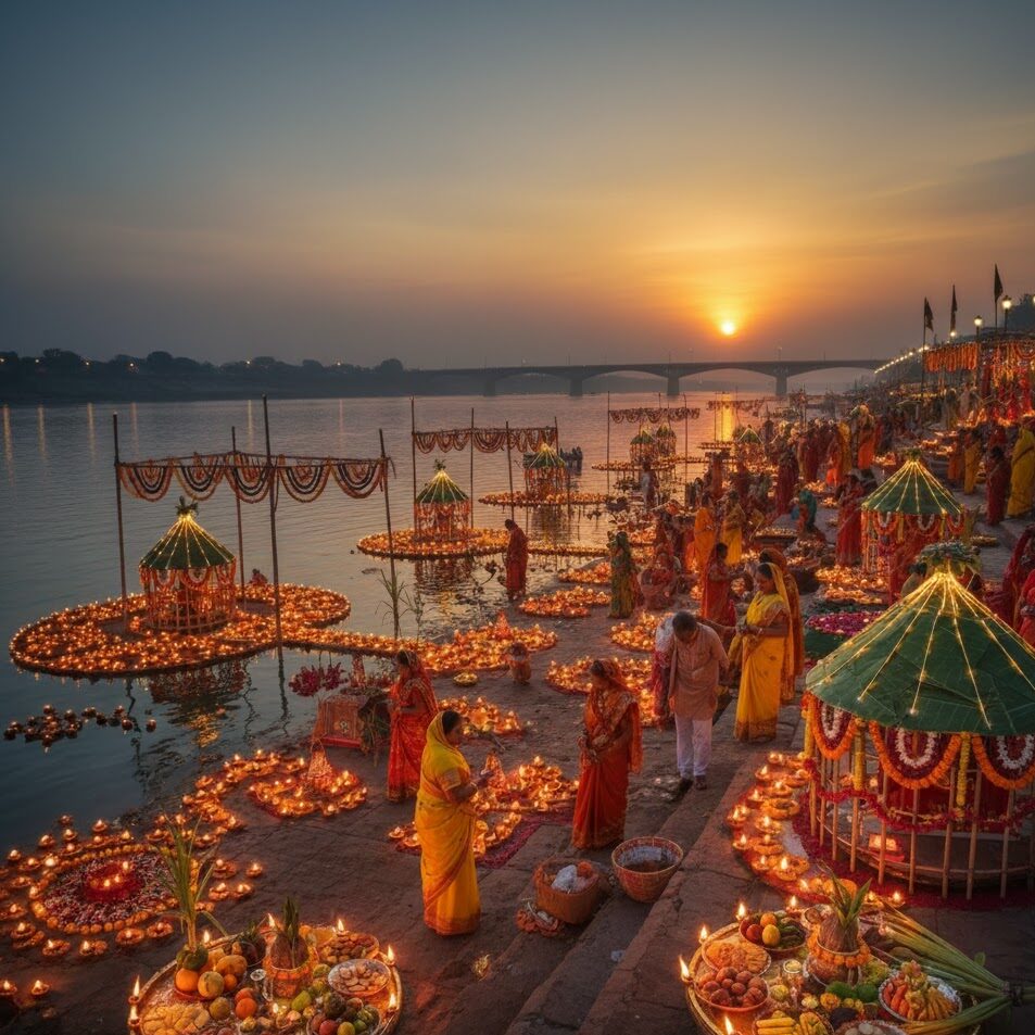 Chhat pooja ganga river bank patna 