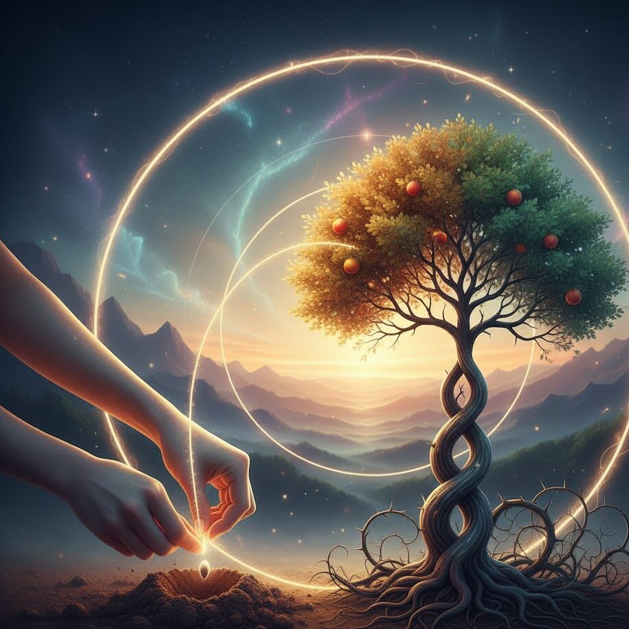 कर्म का सिद्धांत: क्रिया और परिणाम को दर्शाती प्रतीकात्मक छवि