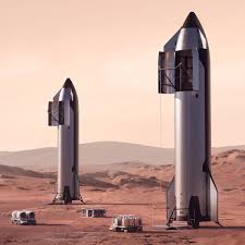 SpaceX Starship और Super Heavy booster (HLS) लॉन्चपैड पर।